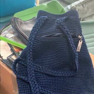 The Sak Navy Blue Crochet Backpack